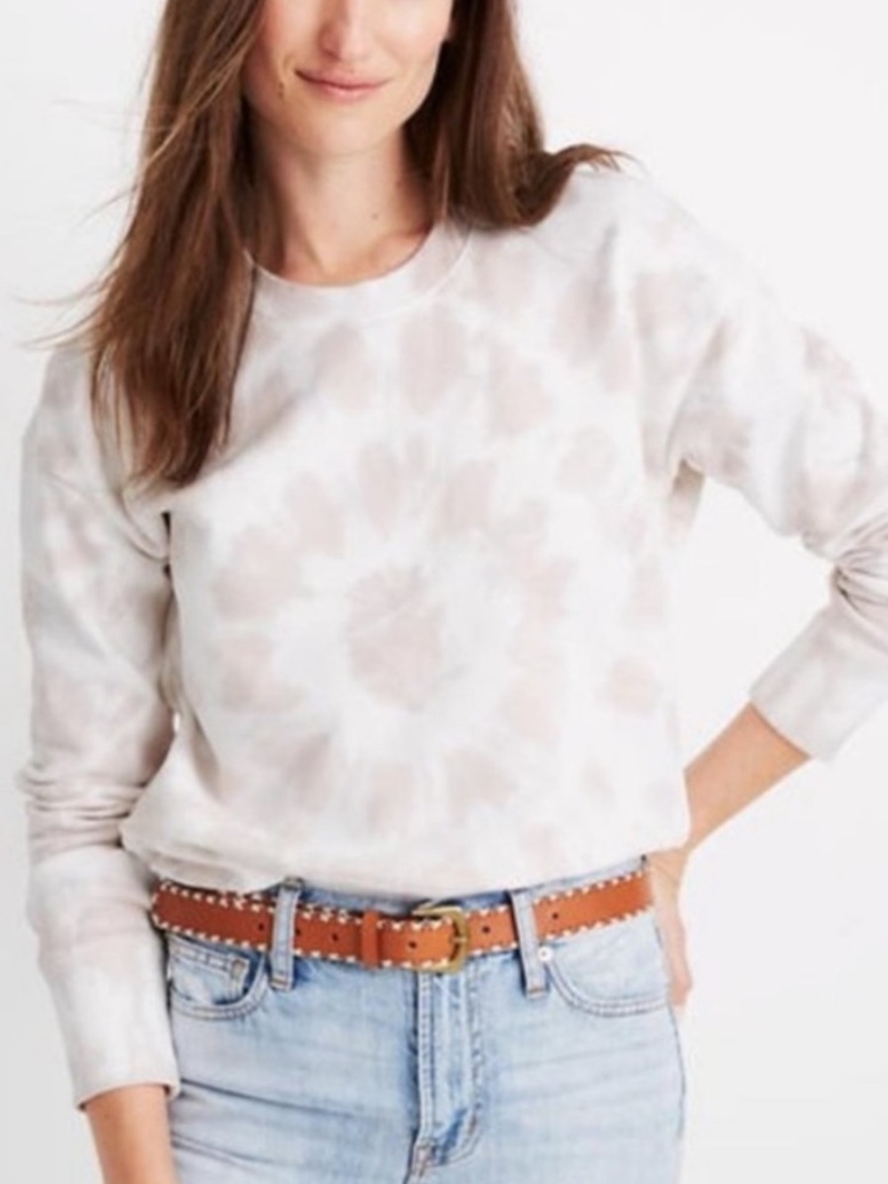 Madewell Women’s Cozy Neutral Blush Beige Tie-Dye Crewneck Sweatshirt Sz Lg